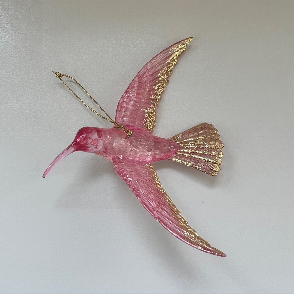 Vintage Elegant Pink and Gold Glitter Hummingbird Ornament